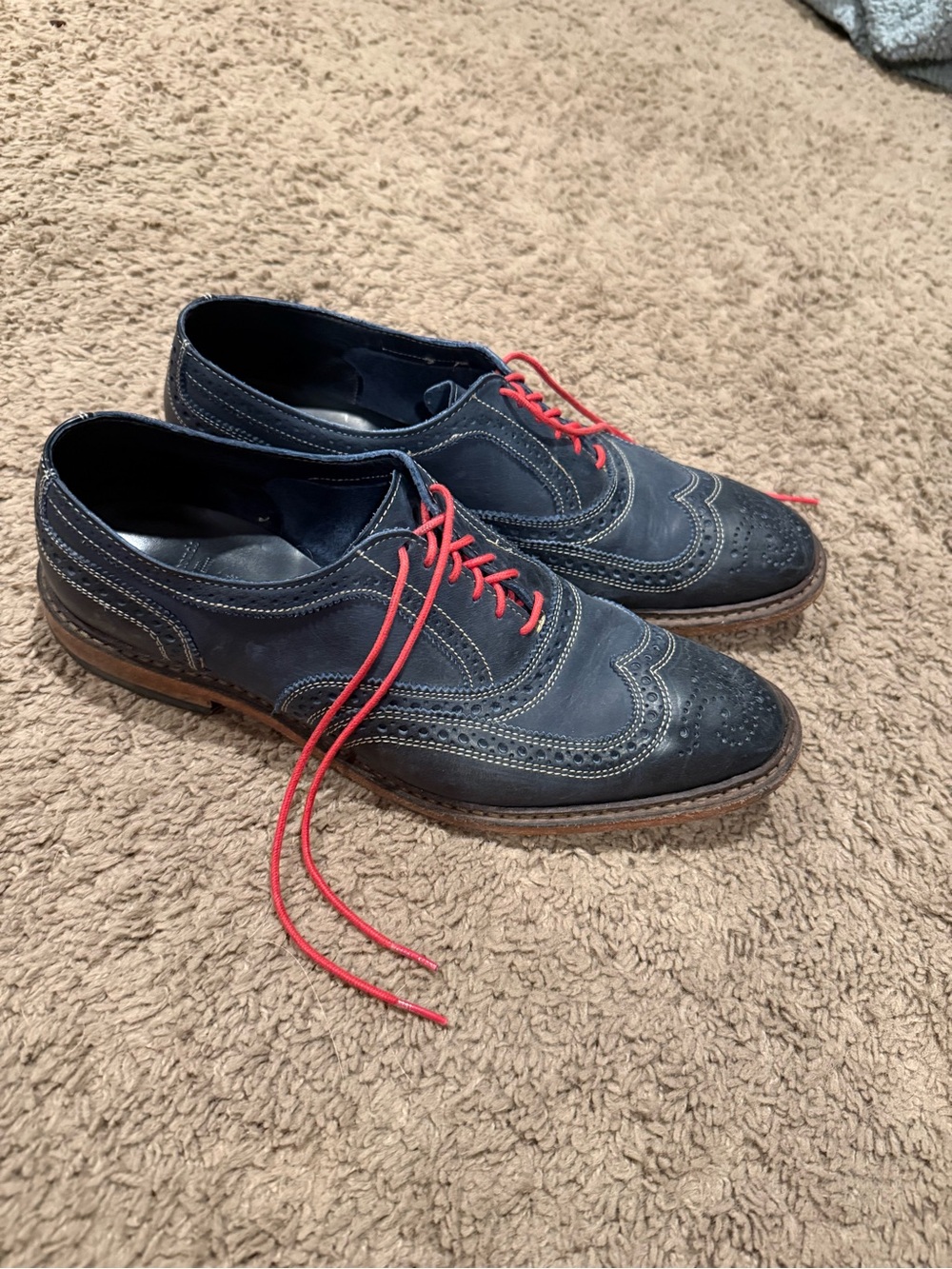 Allen Edmonds Navy Wingtip Oxfords with Red Laces
